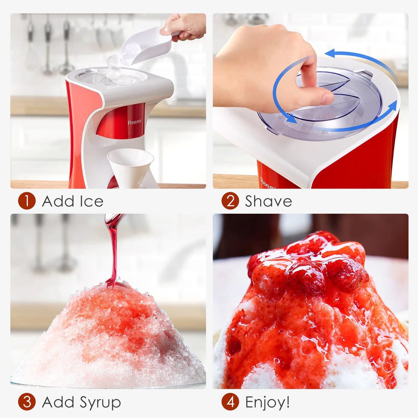 Shaved Ice Machine Snow Cone Machine, Reemix Slushie Machine for Snow Cone, Snowballs, Frozen Cocktails and More, Easy to DIY wi