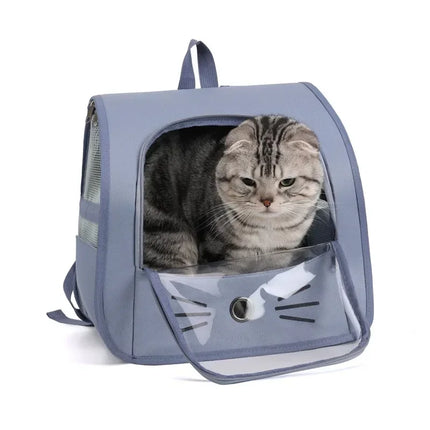Oxford Cat Carrier Backpack - 35x35x25cm, Breathable Portable Shoulder Bag, Gray/Blue/Yellow/White