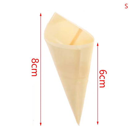 50pcs Cones Candy Boxes Disposable Wood Appetizer Cones Biodegradable Cone Veneer Roll Packaging Container Candy Cup