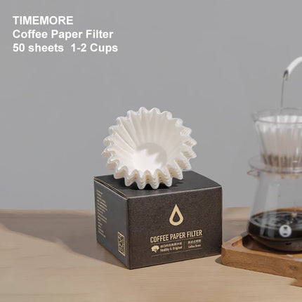 TIMEMORE 1-2Cups Basket Coffee Paper Filter Pour Over Filter Papers 50 Sheets, Fits B75 Coffee Dripper & 1-2 Cups Basket Dripper