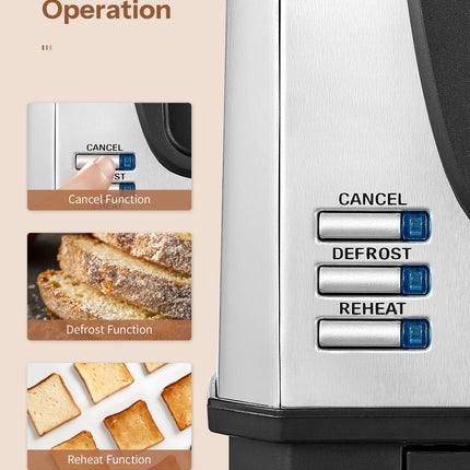 Yabano 4 Slice Toaster, Toaster with Extra Wide Slot and 7-Shade Settings, Defrost and Reheat Function