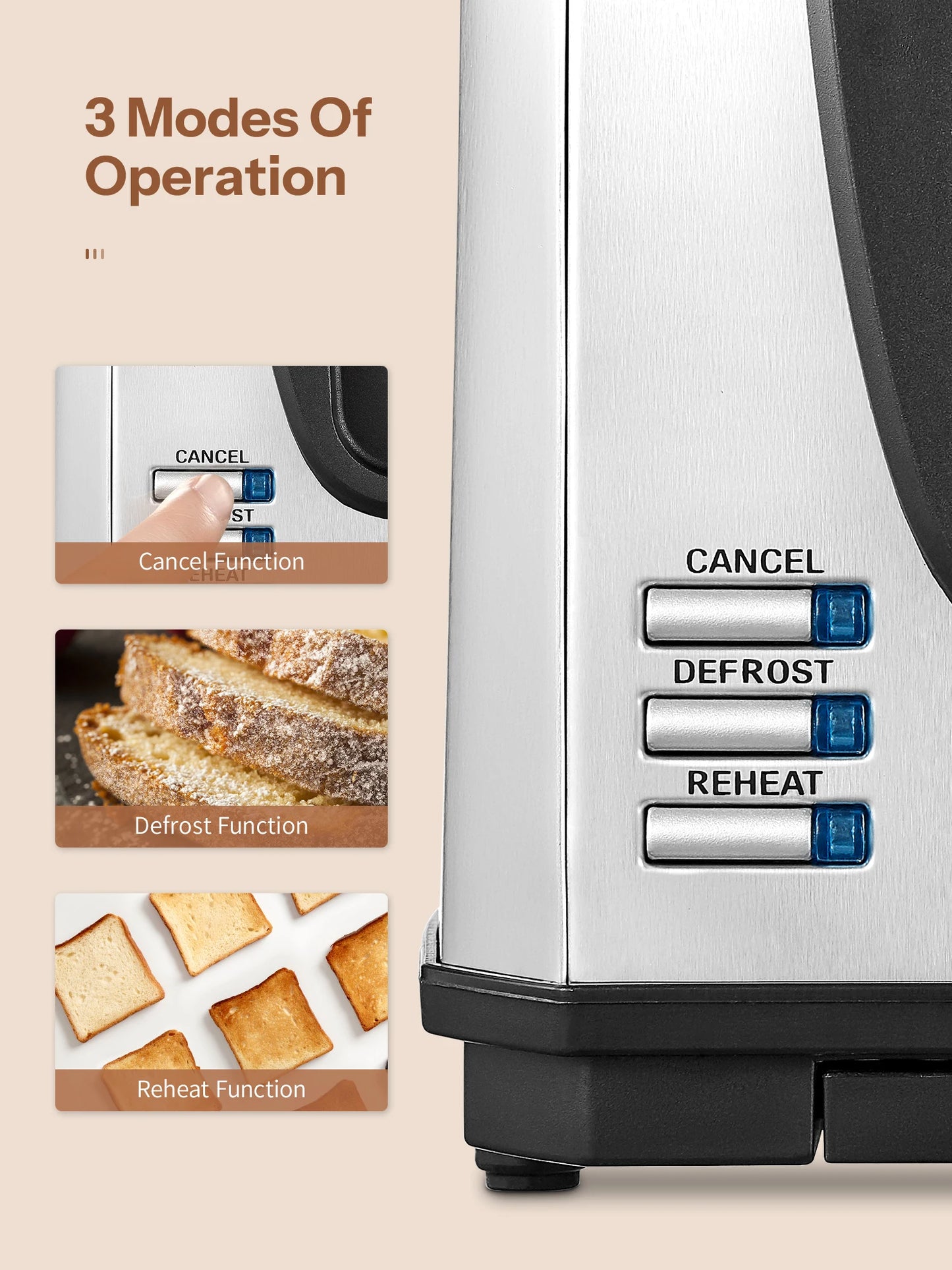Yabano 4 Slice Toaster, Toaster with Extra Wide Slot and 7-Shade Settings, Defrost and Reheat Function