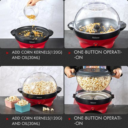 Popcorn Machine, 6-Quart Popcorn Popper maker, Nonstick Plate, Electric Stirring with Quick-Heat Technology, Cool Touch Handles
