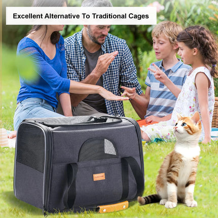 Hands-Free Cat Carrier Bag - 45x35x33cm, Car Seat Belt & Shoulder Strap, up to 15lbs