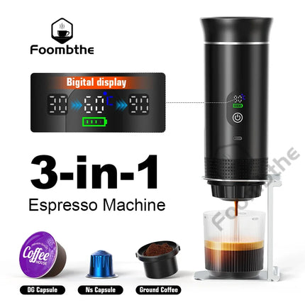 Foombthe Portable Espresso Coffee Machine With Digital Display 3-in-1 Capsule Coffee Maker for Car & Home Camping Coffee Maker