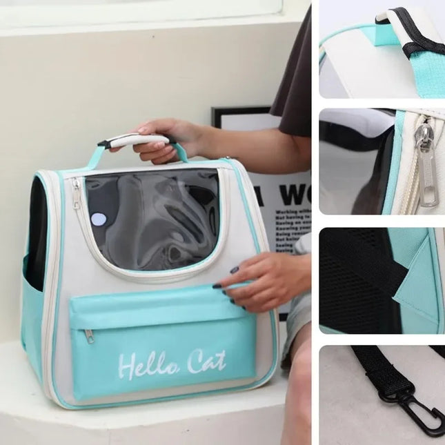 Windproof Cat Carrier Backpack with Cushion - Oxford PVC, 37x25x34cm, 6 Colors