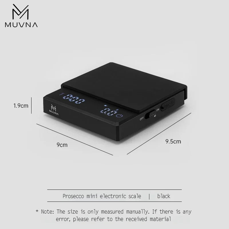 IN Stock MUVNA Prosecco Mini Digital Coffee Scale, 0.1g High Precision Electronic Scale Espresso/Drip Coffee with Tare Function