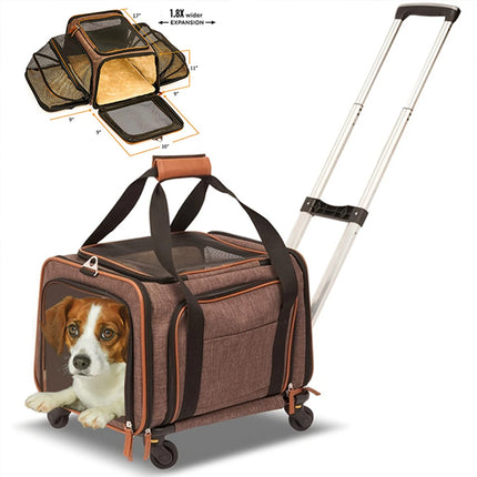 Airline-Certified Expandable Luxury Pet Carrier (With Wheels) - Dual-Wheel Pet Carrier - Pet Carrier with Retractable Handle