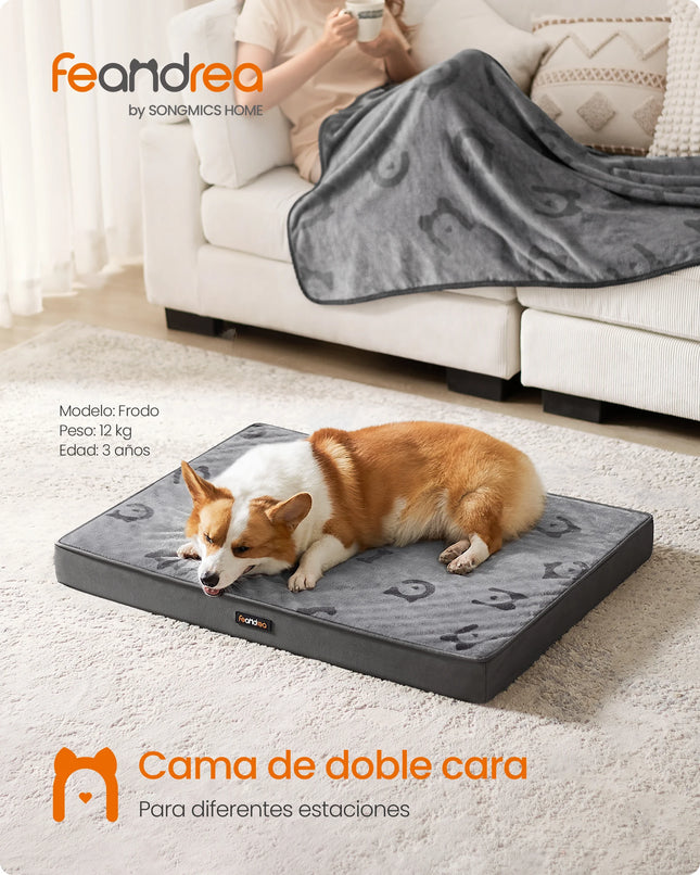 Feandrea Orthopedic Dog Bed - Washable Crate Mattress, Waterproof TPU, 91x68cm, Dove Grey
