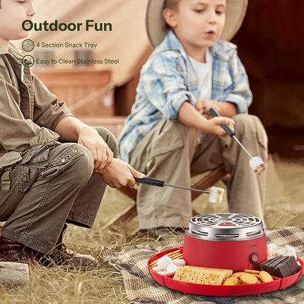 S'mores Maker Tabletop Indoor, Reemix Flameless Electric Marshmallow Roaster with 4 Detachable Trays & 6 Roasting Forks