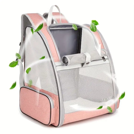 Foldable Breathable Pet Cat Carrier Bag - Outdoor Travel Backpack, 32x28x41cm, Grey/Pink/Black
