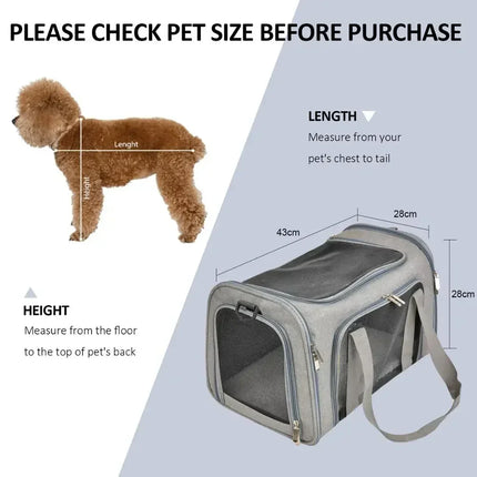 Airline Approved Nylon Pet Carrier - 43x28x28cm, Claw-Defense Mesh, up to 8kg, 5 Colors