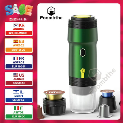 Foombthe 3-in-1 Capsule Powder Coffee Maker Electric Portable Coffee Machine Portable Italian Espresso Machine for Car & Home