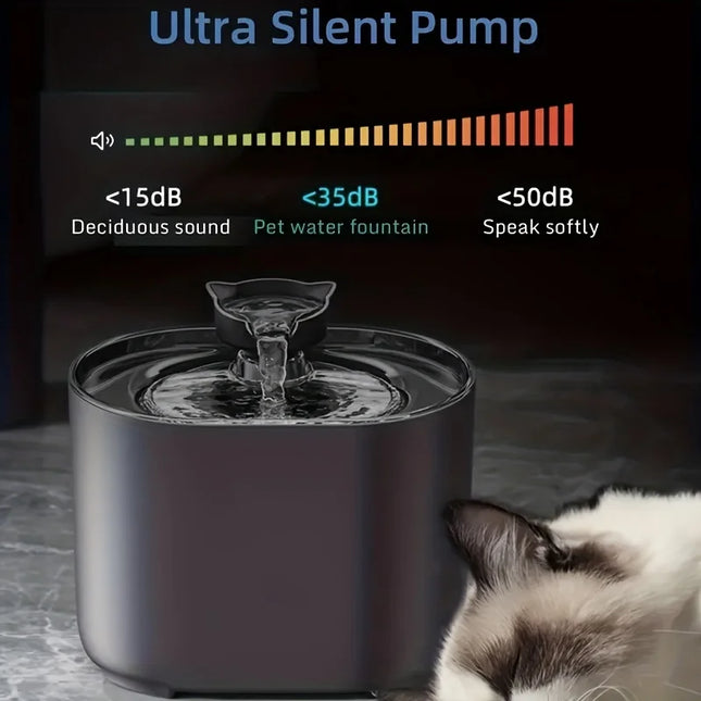 2.2L Whisper-Quiet Pet Water Fountain - Automatic Dispenser, Fresh Filtered Water for Cats