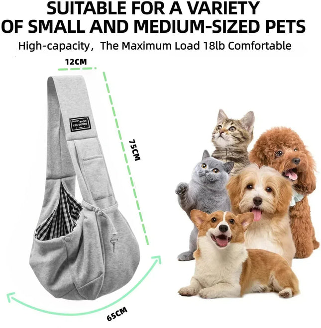 Polyester Hands-Free Dog Sling Carrier Purse - up to 7.5kg, Pocket & Safety Harness, Gray