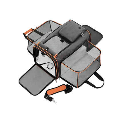 Expandable Airline Approved Pet Carrier - Dual-Side Expandable, Breathable Mesh, Luggage Strap, S/L