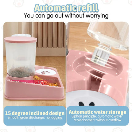 2-in-1 Gravity Pet Feeder & Water Dispenser Set - Tilted Automatic Food and Water for Cats & Dogs