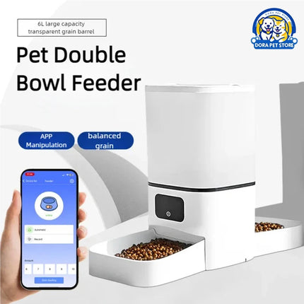 6L Smart Automatic Pet Feeder with Adjustable Camera - LCD Timer, Rechargeable + Battery Backup