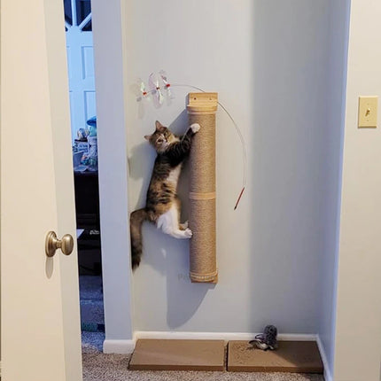 Cat Scratching Post Wall Furniture Wood Wall Mounted Kitten Scratcher Tree Tower Toys Thicker Column for Indoor Cats Accessories