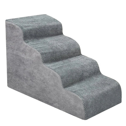 4-Tier Dog Stairs - Non-Slip Memory Foam Pet Steps, Removable & Washable Cover