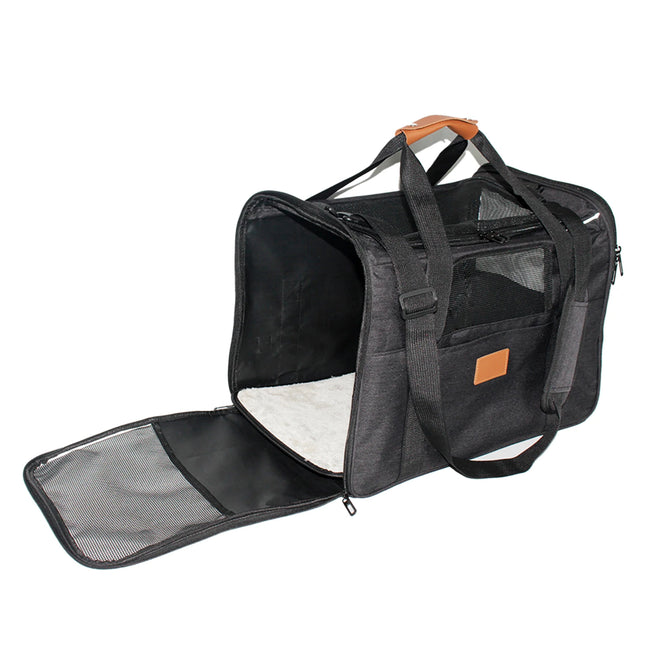 Hands-Free Cat Carrier Bag - 45x35x33cm, Car Seat Belt & Shoulder Strap, up to 15lbs