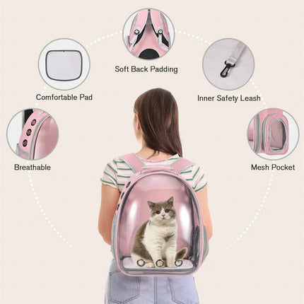 Airline Approved Cat Carrier Backpack - 36x26x40cm, up to 8kg, 9 Vents, Pink/Gray/Black