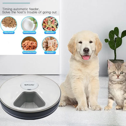Automatic Pet Feeder - 6 Meals 6 Grids LCD Timer, Music Reminder, Dry Food Dispenser for Cats & Dogs