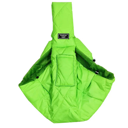 ZHUOJI Winter Cotton Pet Sling Carrier - 75x50x30cm, up to 7.5kg, Safety Leash, Front Pocket, Black/Grey/Green/Apricot