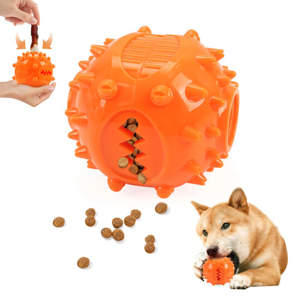 Dog Chew Toy - Rubber Teeth Grinding & Treat Dispensing Ball with Bell