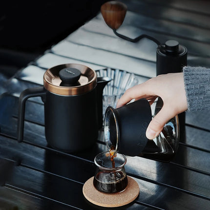 MAVO Pour-Over Coffee Set : Grinder+Dripper+300ml Glass Server+Kettle+Thermometer+Paper Filter Included,Coffee Box Easy To Carry