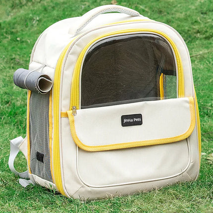 Double-Sided Transparent Space Cabin Pet Backpack - Large Capacity, Plum/Gray/Orange/Light Green