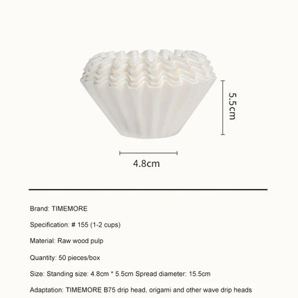 TIMEMORE 1-2Cups Basket Coffee Paper Filter Pour Over Filter Papers 50 Sheets, Fits B75 Coffee Dripper & 1-2 Cups Basket Dripper