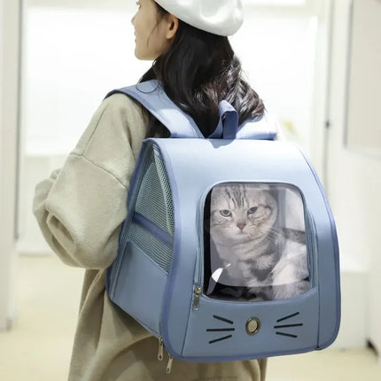 Oxford Cat Carrier Backpack - 35x35x25cm, Breathable Portable Shoulder Bag, Gray/Blue/Yellow/White