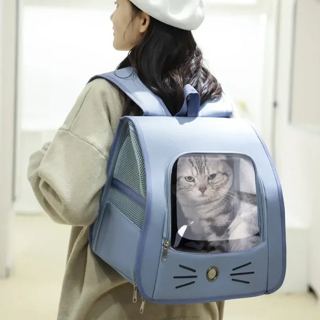 Oxford Cat Carrier Backpack - 35x35x25cm, Breathable Portable Shoulder Bag, Gray/Blue/Yellow/White