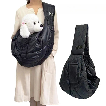 ZHUOJI Winter Cotton Pet Sling Carrier - 75x50x30cm, up to 7.5kg, Safety Leash, Front Pocket, Black/Grey/Green/Apricot