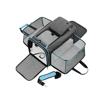 Expandable Airline Approved Pet Carrier - Dual-Side Expandable, Breathable Mesh, Luggage Strap, S/L