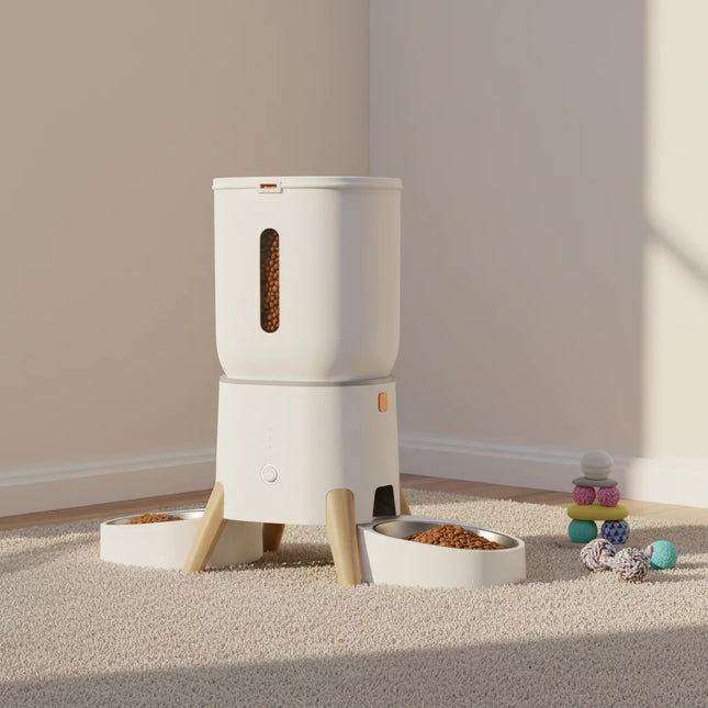 YTYIN 5L Smart App-Controlled Dual-Bowl Automatic Pet Feeder - Stainless Steel, Timer for Cats & Dogs