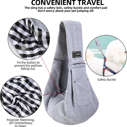 Polyester Hands-Free Dog Sling Carrier Purse - up to 7.5kg, Pocket & Safety Harness, Gray