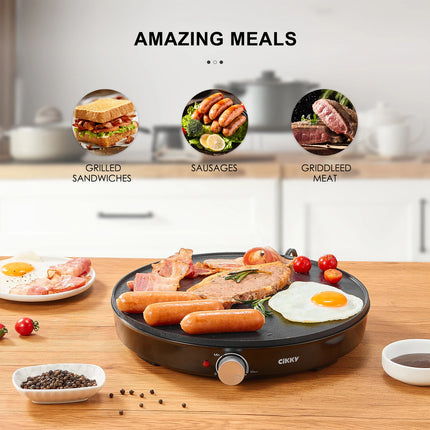 Crepe Maker Machine, Reemix Compact Pancake Griddle Precise Temperature Control, Nonstick 12” Electric Griddle, Batter Spreader