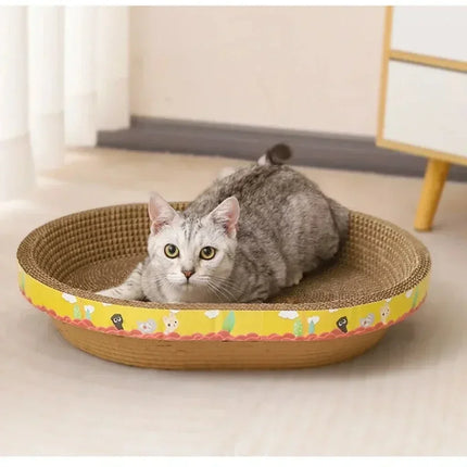 Oval Corrugated Cat Scratching Board - Claw Grinding Pad with Catnip, Protects Furniture