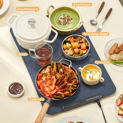 Electric Warming Tray, Full Surface Warming Mat for Food, Rollable and Portable, Fast Heating Pad with 3 Temperature Control