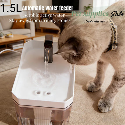 1.5L Automatic Filter Cat Water Fountain - Fresh Flow, USB, Quiet for Cats & Small Dogs