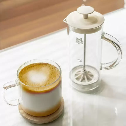 MAVO Glass Milk Frother 450ml Portable Manual Glass Milk Whipper With Measurement Markings Milk Frothing Jug Frother Glass