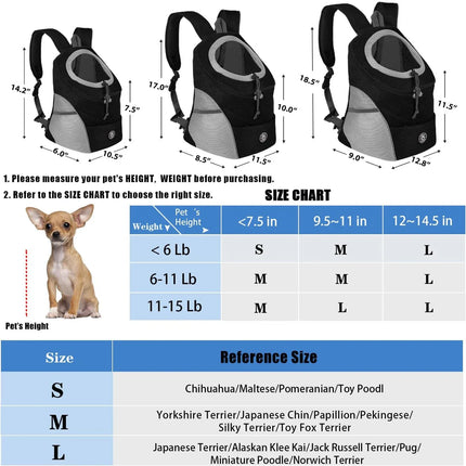 Dog Front Carrier Backpack for Biking, Hiking & Camping - Breathable Nylon, S/M/L, 5-11kg