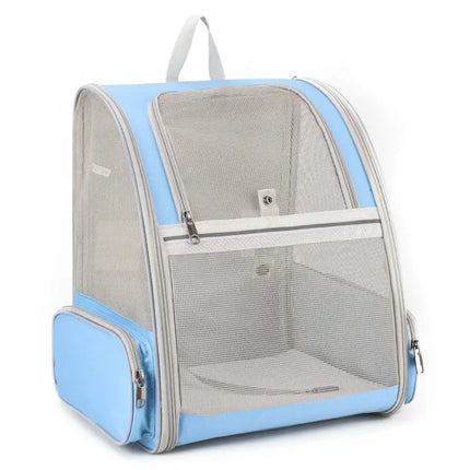 Pet Carrier Backpack with Safety Zippers & Cushion Back - 42x32x38cm, Pink/Gray/Blue/Black