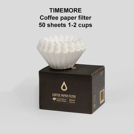 TIMEMORE 1-2Cups Basket Coffee Paper Filter Pour Over Filter Papers 50 Sheets, Fits B75 Coffee Dripper & 1-2 Cups Basket Dripper