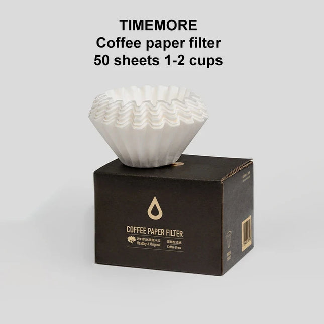 TIMEMORE 1-2Cups Basket Coffee Paper Filter Pour Over Filter Papers 50 Sheets, Fits B75 Coffee Dripper & 1-2 Cups Basket Dripper