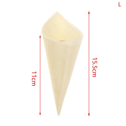 50pcs Cones Candy Boxes Disposable Wood Appetizer Cones Biodegradable Cone Veneer Roll Packaging Container Candy Cup
