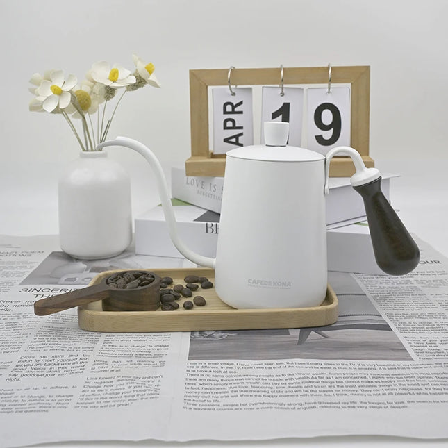 CAFEDE KONA Pour-over Kettle For Coffee And Tea 600ml Rosewood handle Stainless Steel Gooseneck Specialty Kettle LongSpout