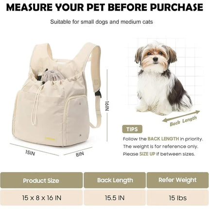 Soft-Sided Pet Travel Chest Backpack - 15x8x16in, up to 15lbs, Navy Blue/Beige